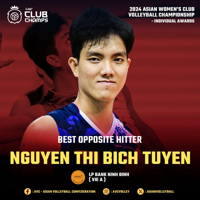 Bích Tuyền được bầu là "Đối chuyền xuất sắc nhất" tại AVC Club 2024