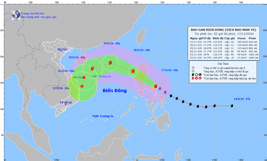 Thời tiết ngày 17/11: Siêu bão Man-yi duy trì hướng và tốc độ di chuyển - Ảnh 1.