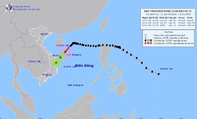 Bão số 7 sẽ suy yếu thành áp thấp nhiệt đới vào đêm 11/11 - Ảnh 1.